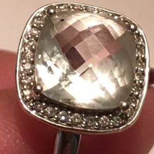 Green amethyst, diamond gold ring size 7